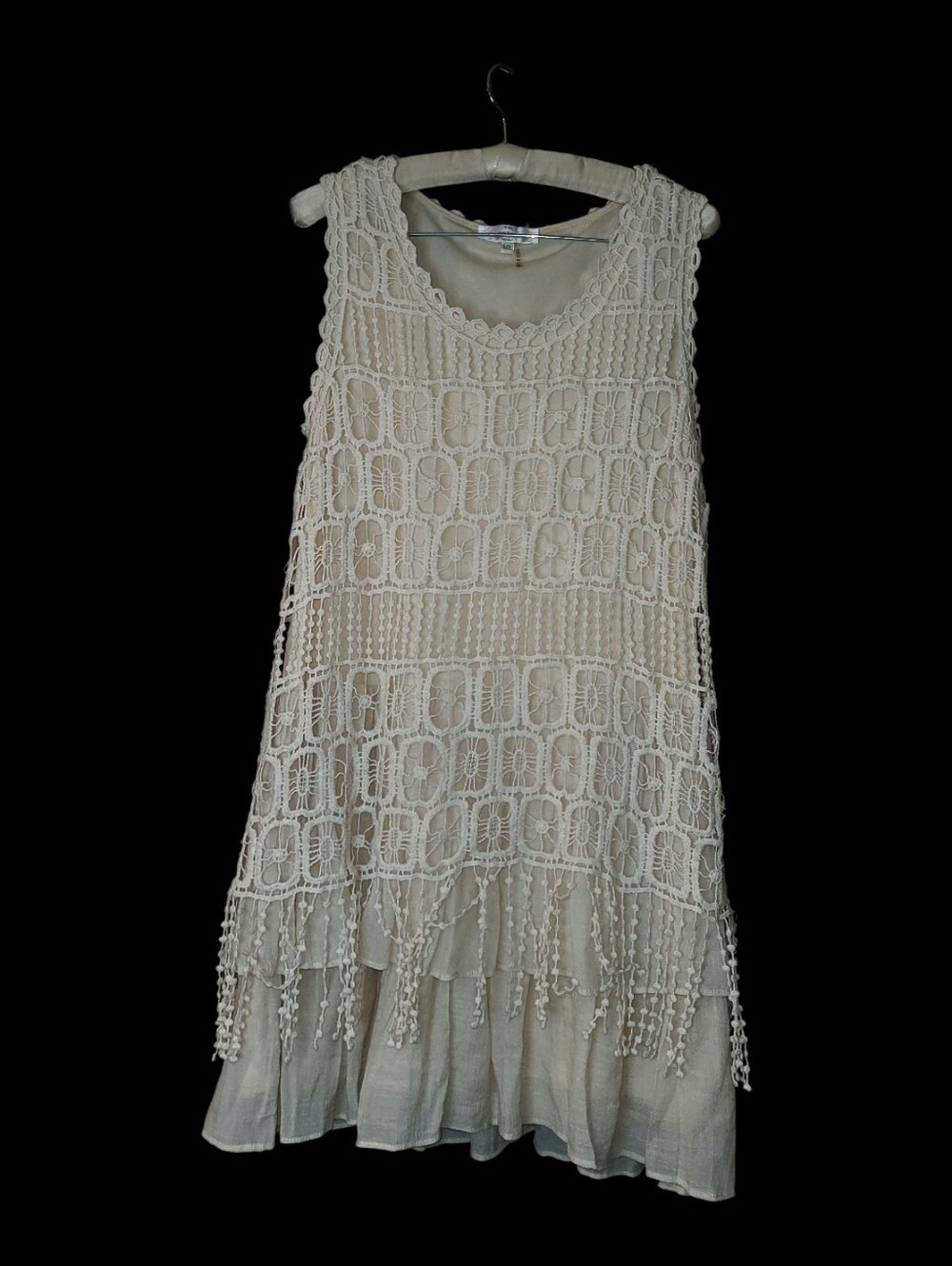 Entro Crocheted Lace & Gauze Boho Sleeveless Mini Dress M L